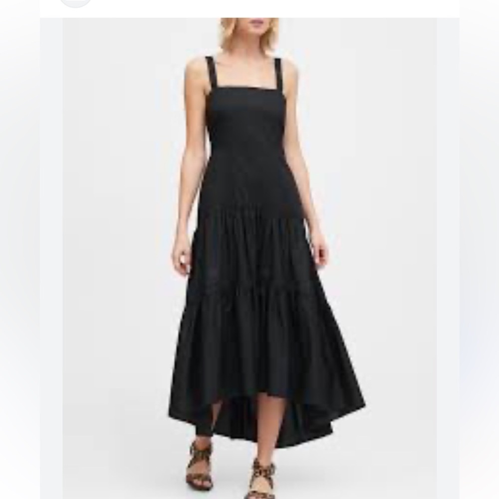 Banana Republic Black Midi Dress with Fitted Bodice and Asymmetrical Hem